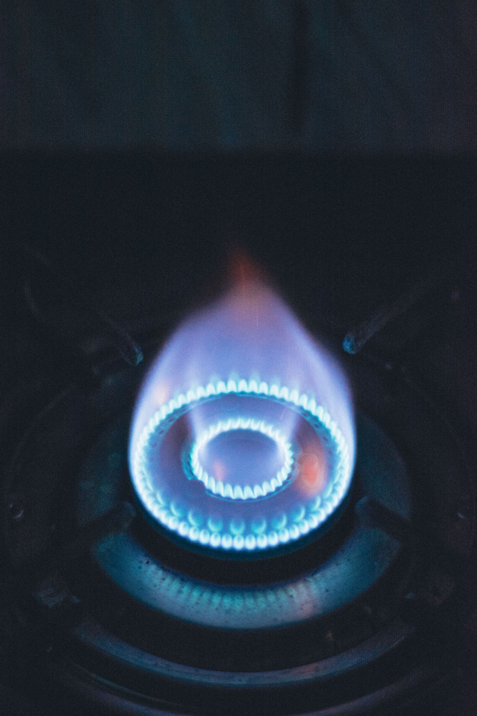 Clean blue LPG flame burning on a gas ring